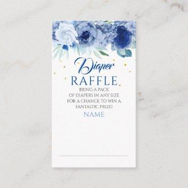 Blue Floral and Gold Dots Diaper Raffle Ticket Enclosure Card