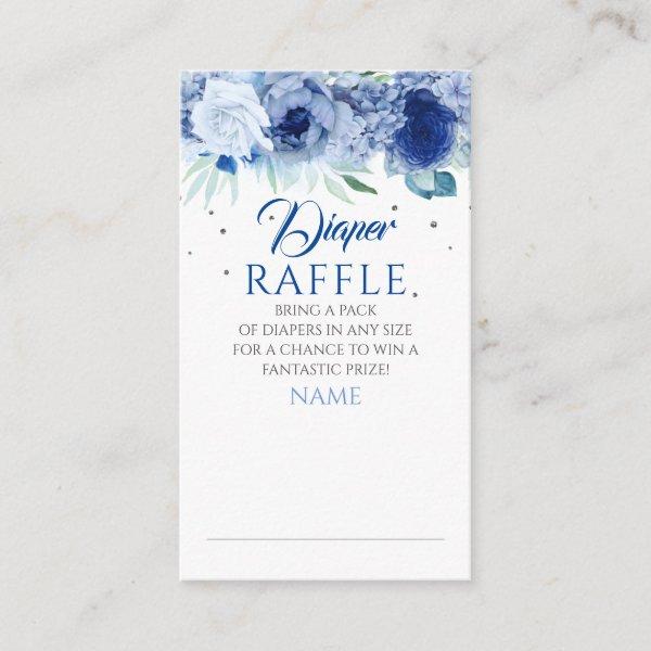Blue Floral and Silver Dots Diaper Raffle Ticket Enclosure Card