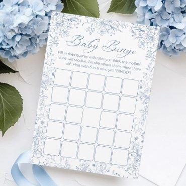 Blue Floral Baby Shower Bingo Game Card