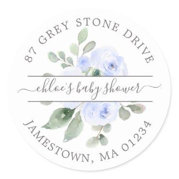 Blue Floral Baby Shower Return Address Label