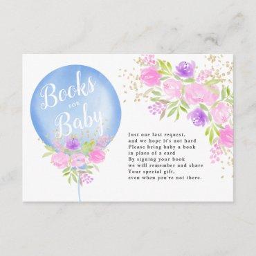 Blue floral balloon books for baby shower enclosure card