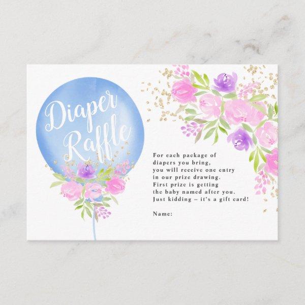 Blue floral balloon diaper raffle baby shower enclosure card