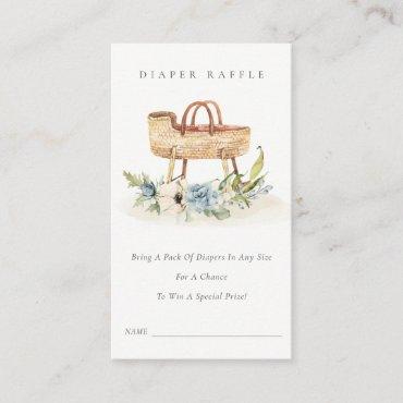 Blue Floral Bassinet Diaper Raffle Baby Shower Enclosure Card