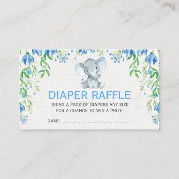 Blue Floral Elephant Baby Diaper Raffle Ticket Enclosure Card