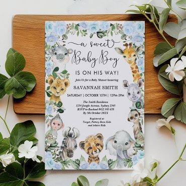 Blue Floral Jungle Safari Animals Boy
