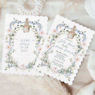 Blue Floral Ribbon Baby Bunny Baby Shower