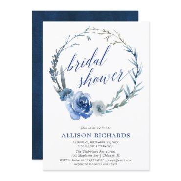 Blue floral watercolor wreath bridal shower