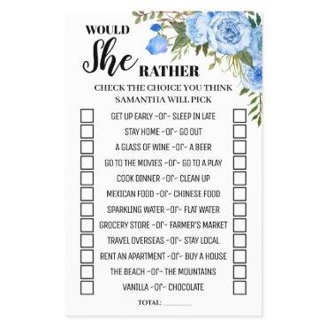 Blue Floral Would She Rather Baby Shower Game Card Flyer