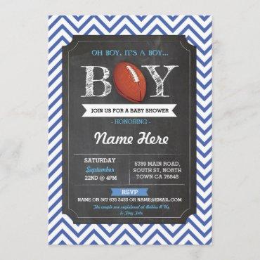 Blue Football Boy Baby Shower Rugby Invitation
