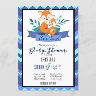 Blue Fox It's A Boy Baby Shower Invitation
