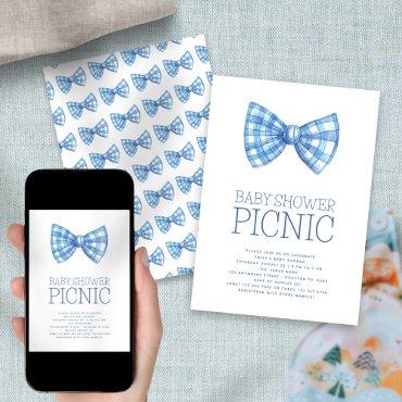 Blue Gingham Bow Tie Baby Shower Picnic