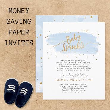 Blue Gold Watercolor Baby Sprinkle PAPER invite