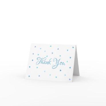 Blue Hearts Confetti Script Thank You Card