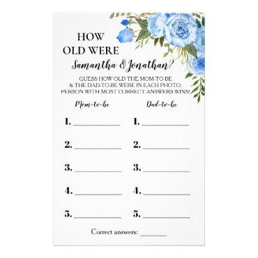 Blue How old were They Baby Shower Game Card Flyer