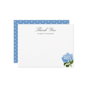 Blue Hydrangea Custom Name Thank You Flat Card