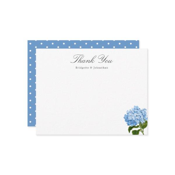 Blue Hydrangea Custom Name Thank You Flat Card