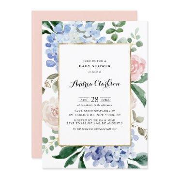 Blue Hydrangeas and Pink Roses