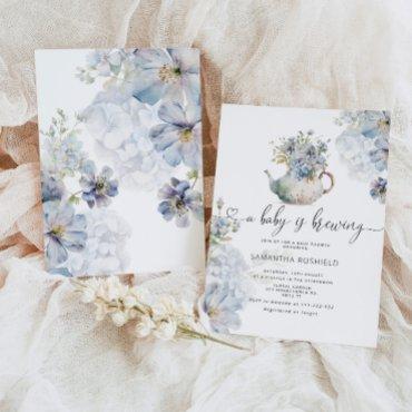 Blue Hydrangeas baby is brewing tea party shower