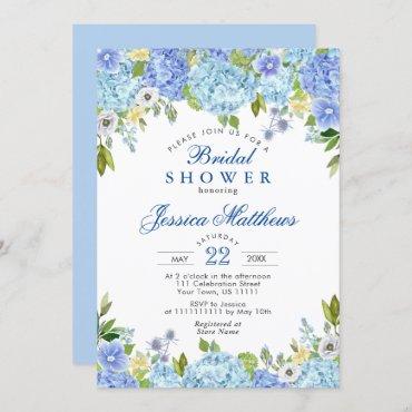 Blue Hydrangeas Greenery Watercolor Bridal Shower