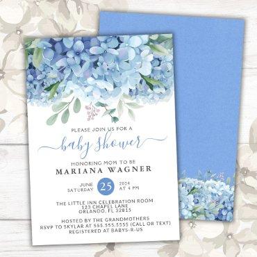 Blue Hydrangeas Watercolor Floral Boy Baby Shower