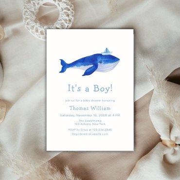 Blue It's A Boy Under The Sea Whale Baby Shower