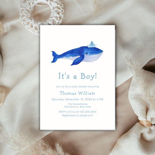 Blue It's A Boy Under The Sea Whale Baby Shower