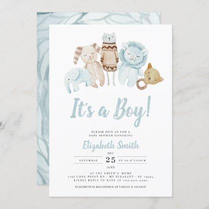 Blue It's a Boy Vintage Toys Rustic Baby Shower Invitation