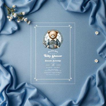 Blue Jean Baby Denim Teddy Bear Baby Shower Acrylic