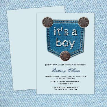 Blue Jean Denim It's a Boy Baby Shower