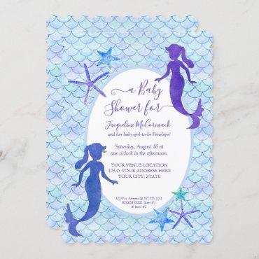 Blue Lavender Mermaid Watercolor Baby Girl Shower