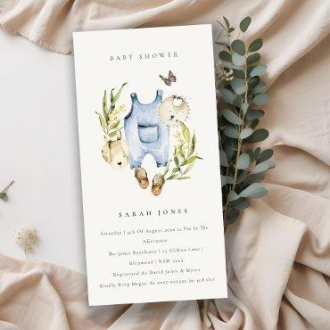 Blue Leafy Foliage Baby Clothes Baby Shower Invite