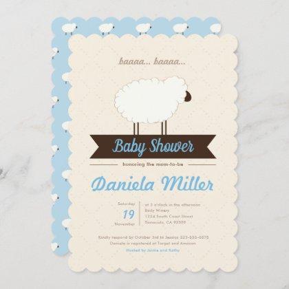 Blue Little Lamb Baby Boy Shower Invitation