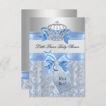 Blue Little Prince Crown Baby Shower Invitation