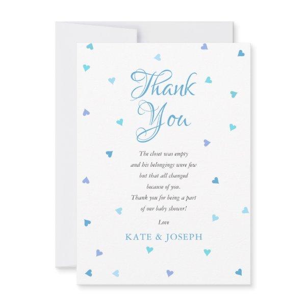 Blue Love Hearts Baby Shower Thank You Poem