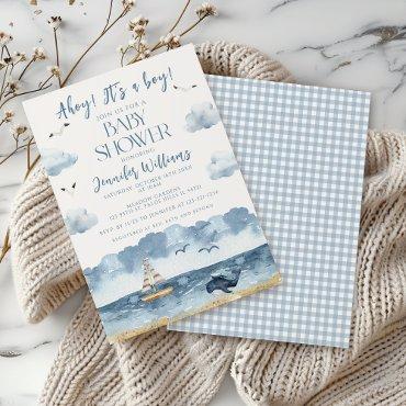 Blue Nautical Ocean Ahoy It's a boy
