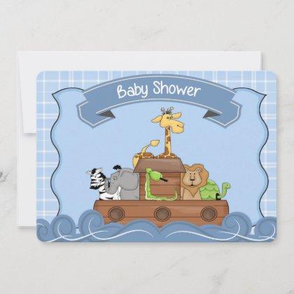 Blue Noah's Ark Baby Shower Invitation