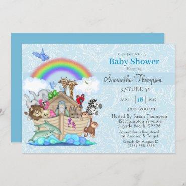 Blue Noah's Ark Baby Shower Invitation