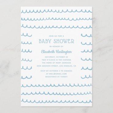 Blue ocean waves. Modern nautical boy baby shower Invitation