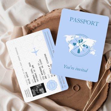 Blue Passport Travel Boy Baby Shower World Map