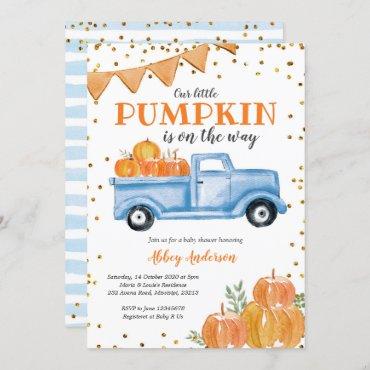 Blue Pumpkin Truck Baby Shower Invitation