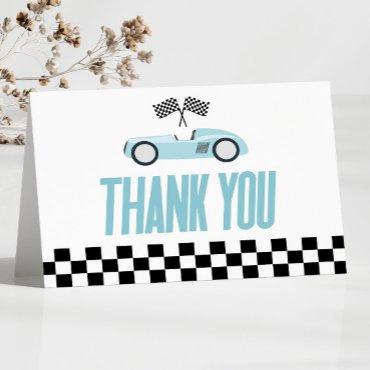 Blue Race Car Racecar Baby Shower Thank You Card
