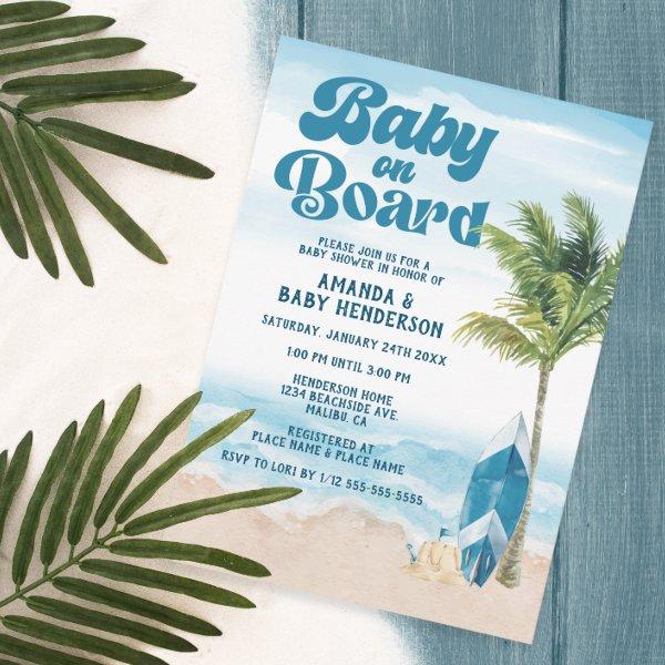 Blue Retro Baby On Board Surf