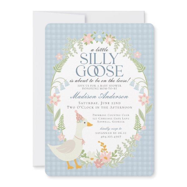 Blue Silly Goose Floral Gingham