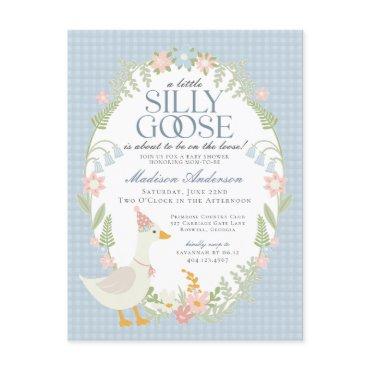 Blue Silly Goose Floral Gingham Baby Shower Postcard