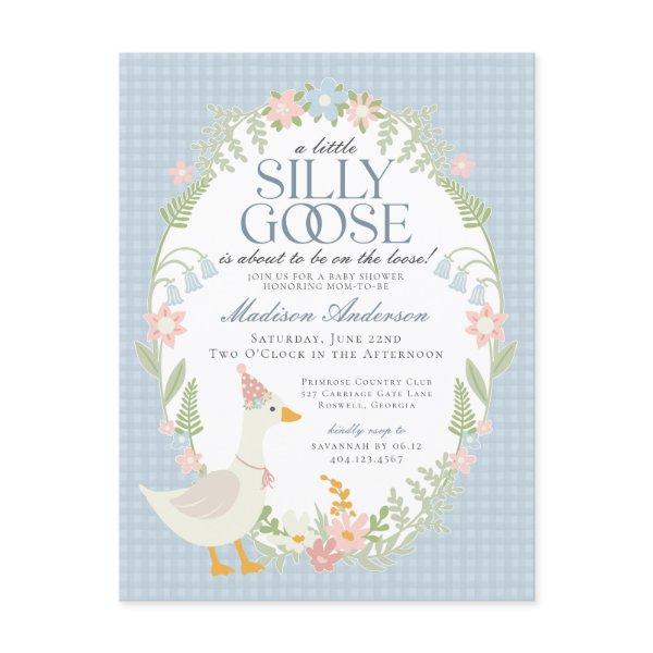 Blue Silly Goose Floral Gingham Baby Shower Postcard