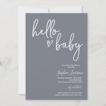 Blue Slate Minimalist Modern Boho Baby Shower  Invitation