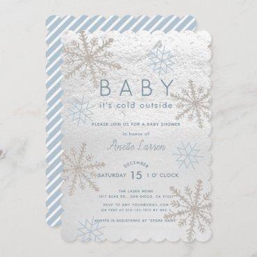 Blue Snowflake Baby Its Cold Outside Baby Shower Invitation