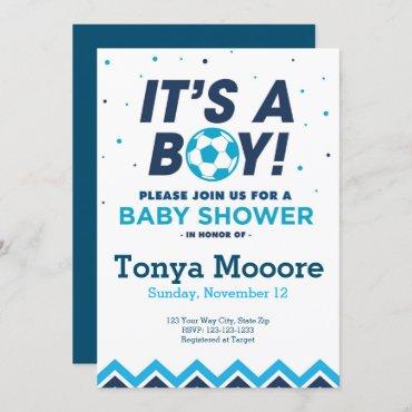 Blue Soccer Baby Shower Invitation