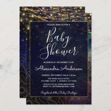 Blue String Light Mandala Indian Baby Shower Invitation