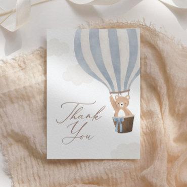 Blue Teddy Bear Hot Air Balloon Baby Shower Thank You Card